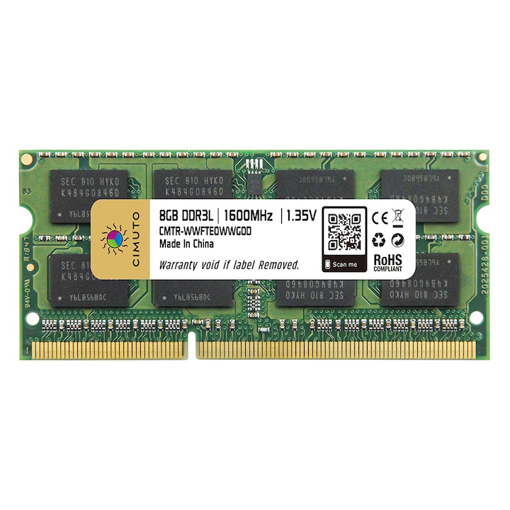 Memorie RAM 8 GB sodimm DDR3L, 1600 Mhz, CIMUTO, pentru laptop