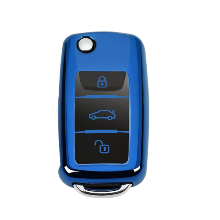 Husa Cheie Briceag Compatibila cu Golf MK5, Passat B5.5, 3 Butoane, tpu, Albastra cu Butoane Negre