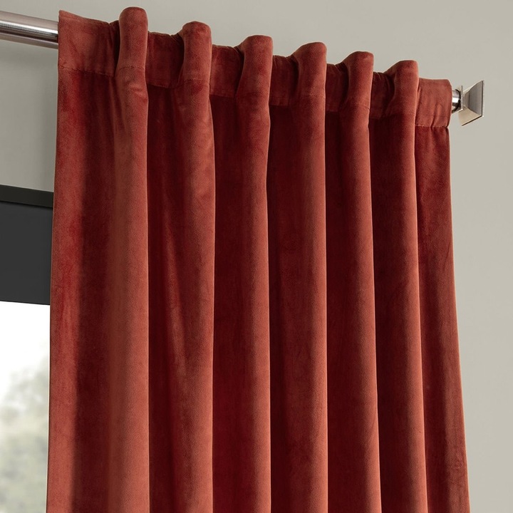 Set draperii din catifea cu rejansa transparenta cu ate pentru galerie, Madison, 200x230 cm, densitate 700 g/ml, Spice orange, 2 buc