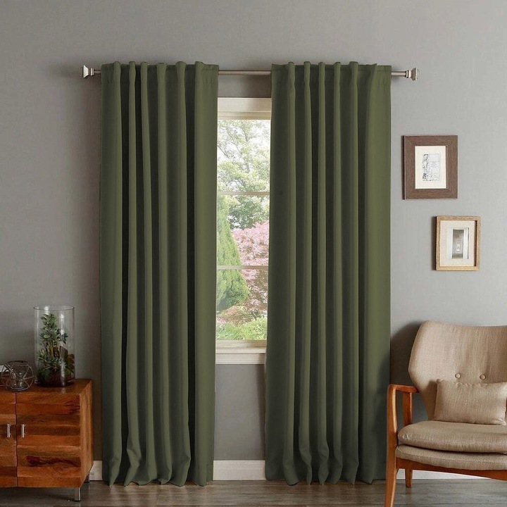 Draperie din catifea cu rejansa transparenta cu ate pentru galerie, Madison, 150x260 cm, densitate 700 g/ml, Basil green