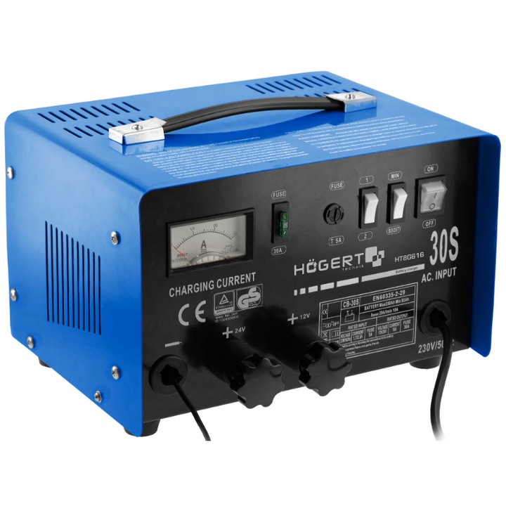 Redresor acumulatori auto HOGERT TECHNIK HT8G616, 12/24 V, 26 A, IP20, Albastru/Negru