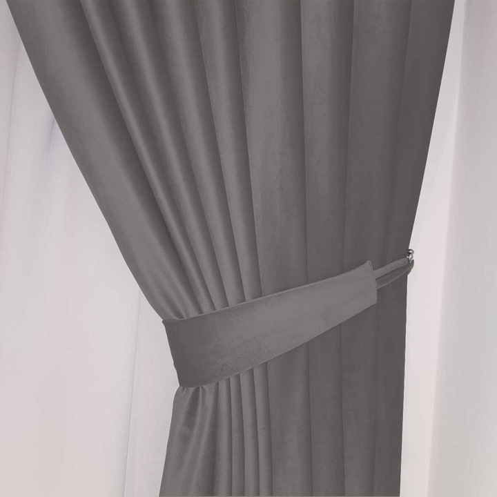 Set draperii din catifea cu rejansa transparenta cu ate pentru galerie, Madison, 150x220 cm, densitate 700 g/ml, Lead, 2 buc