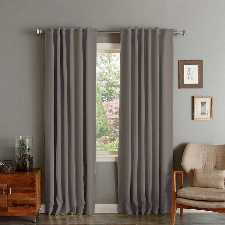 Set draperii din catifea cu rejansa transparenta cu ate pentru galerie, Madison, 150x220 cm, densitate 700 g/ml, Lead, 2 buc