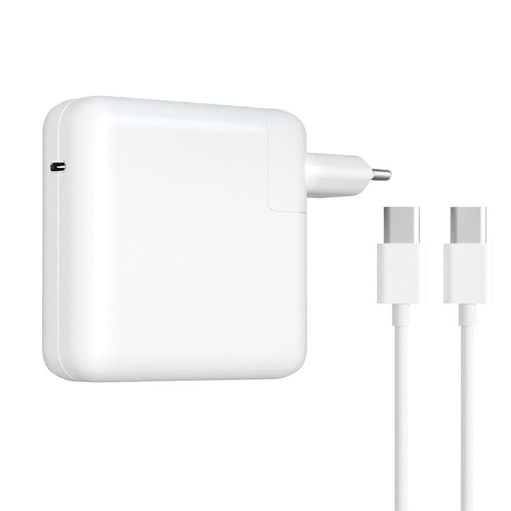 Set incarcator si cablu incarcare, Pentru MacBook Pro 13/15 inch, USB tip C, 87 W, Alb