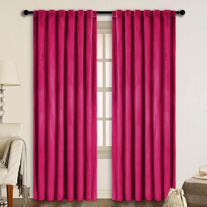 Draperie din catifea cu rejansa transparenta cu ate pentru galerie, Madison, 150x220 cm, densitate 700 g/ml, Magenta, 1 buc