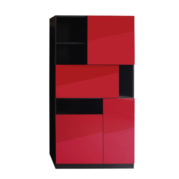 Biblioteca Giswil, pal Wenge /usi MDF Rosu, 1000x 1875 x 420 mm