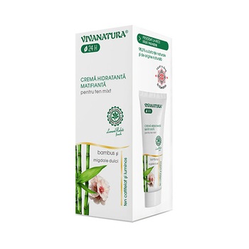 Crema hidratanta matifianta pentru ten mixt cu bambus si migdale dulci 75 ml, Vivanatura Crema hidratanta matifianta pentru ten mixt cu bambus si migdale dulci 75 ml, Vivanatura
