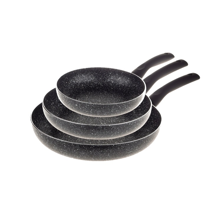 KingHoff 3 edény készlet, alumínium, márványozott, fekete, 20, 24, 28 cm