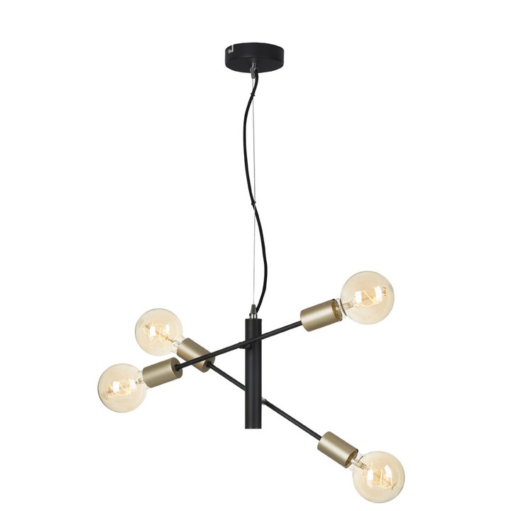 Lustra Briloner Leuchen Black Steel, 4 socluri E27, Brate Ajustabile, Max 60W, 41x120 cm