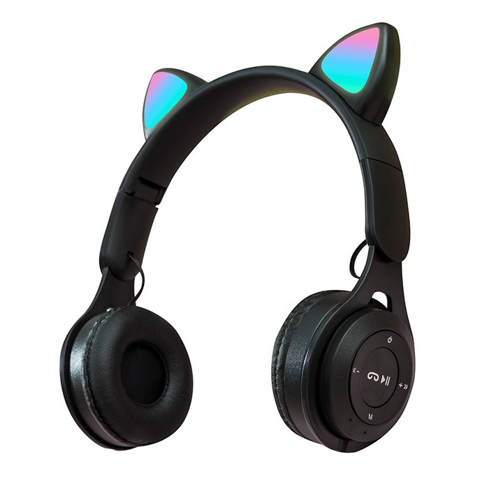 Слушалки за уши MRG MY08CAT, Bluetooth, тип котка, черни