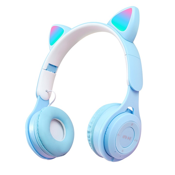 Слушалки за уши MRG MY08CAT, Bluetooth, тип котка, сини