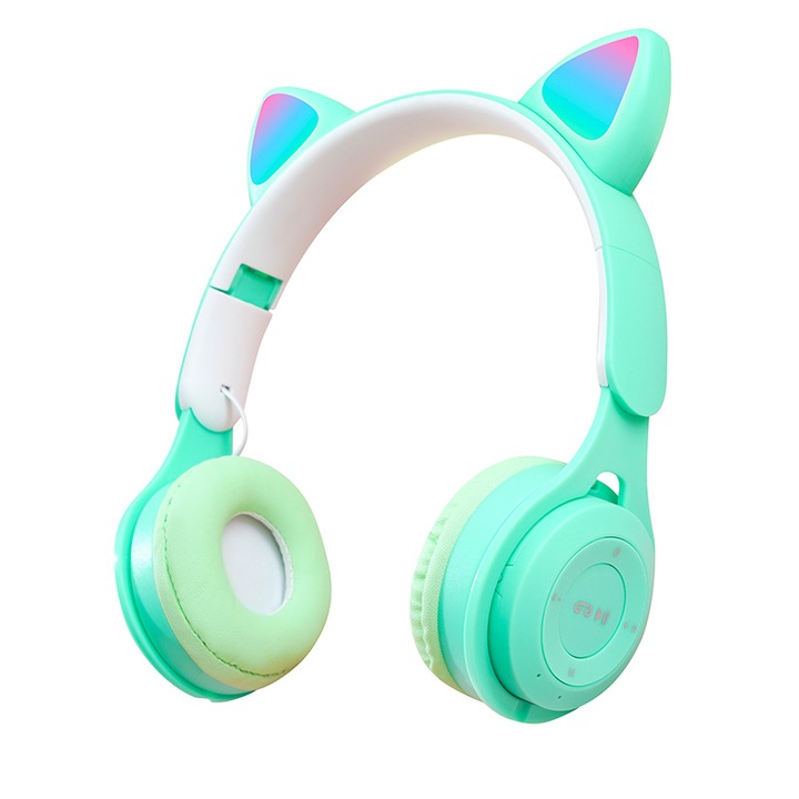 Слушалки On Ear MRG MY08CAT, Bluetooth, тип котка, зелени