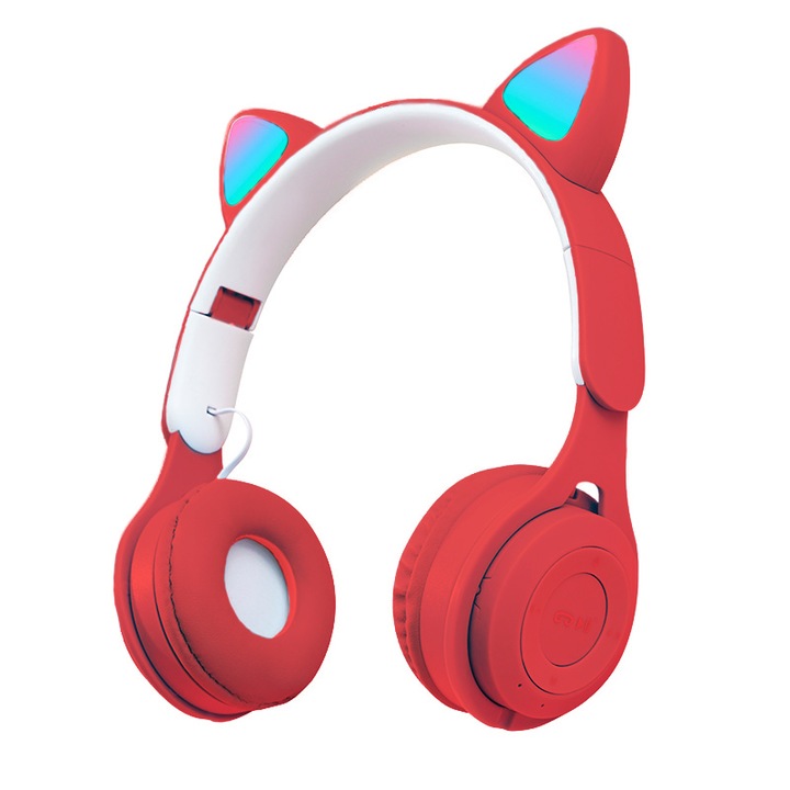Слушалки On Ear MRG MY08CAT, Bluetooth, тип котка, червени