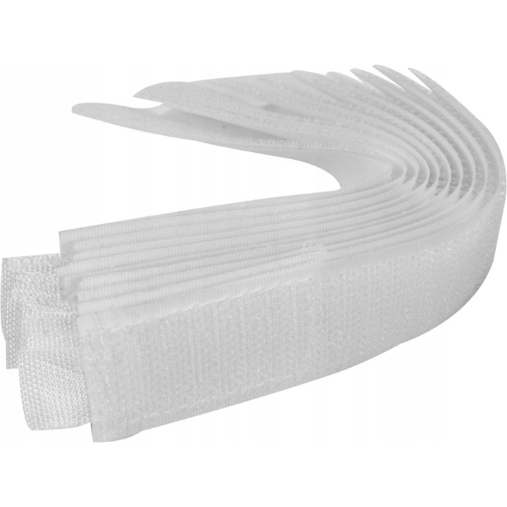 Set 10 curele velcro, 150mm, Nailon/Poliester, Alb