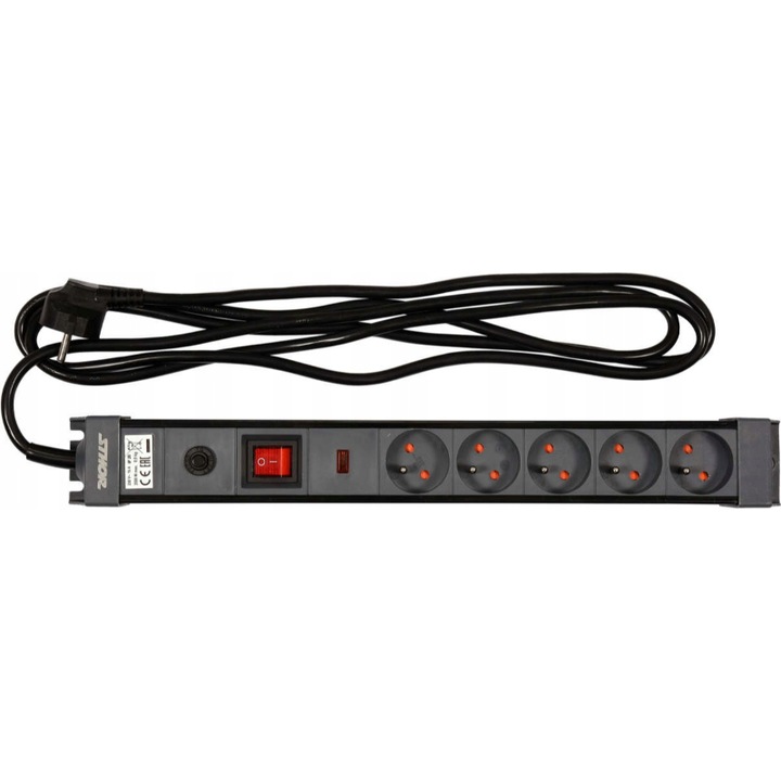 Prelungitor cu 5 prize, 3m, 3500 W, Negru