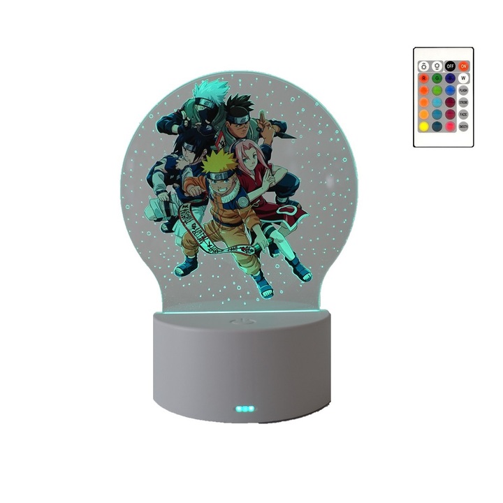 OEM LED Éjszakai fény, Naruto Team, 16 szín, távirányítóval, USB tápegységgel vagy 3 AA elemmel