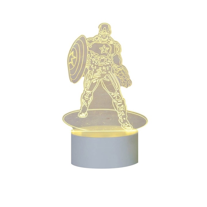 3D LED нощна лампа, CAPTAIN AMERICA, 7 цвята, USB захранване или 3 АА батерии