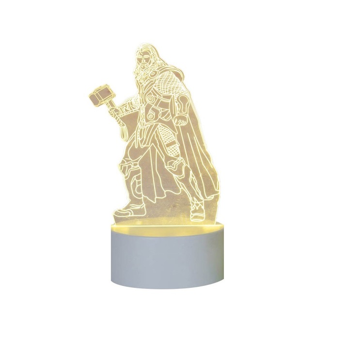 3D LED нощна лампа, THOR, 7 цвята, USB захранване или 3 AA батерии