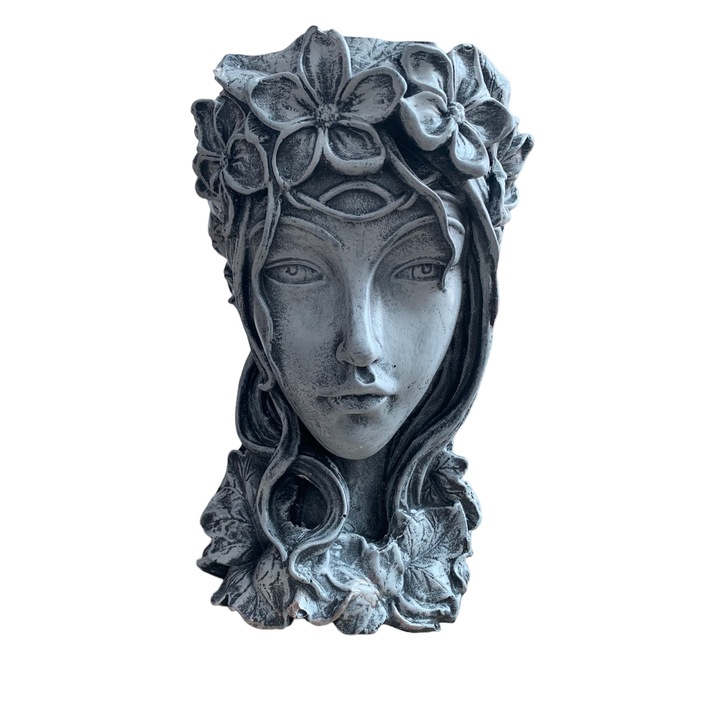 Ghiveci cap Zana Padurii, vintage, ceramica, inaltime 34 cm