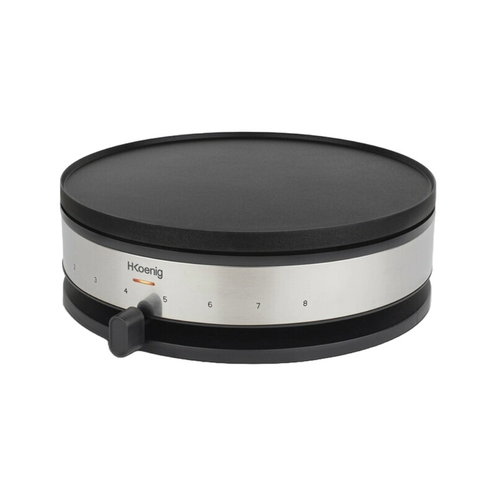 Уред за палачинки H.Koenig, KREP56, XXL, 1500 W, 230 градуса, 33 см реверсивна плоча, палачинки и палачинки, лесен за използване, незалепващо покритие, аксесоари, черен/неръждаема стомана