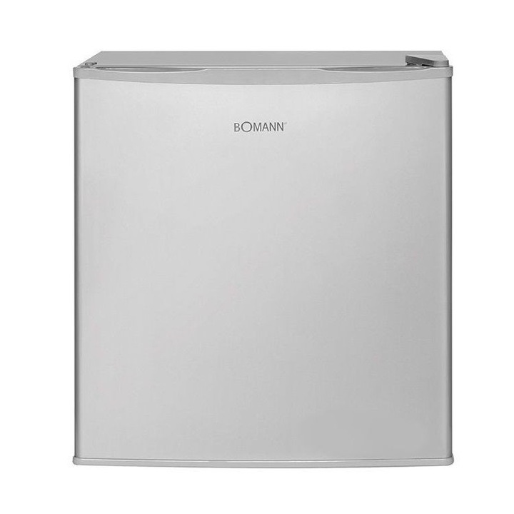 Mini frigider Bomann, KB 7245, 45 litri, H 50 cm, usa reversibila, silentios, control temperatura, consum redus, temperatura 0°C - 8°C, compact, 2 compartimente usa, tava cuburi gheata, argintiu