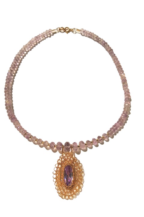 Colier unicat cu ametist roz bijuterie de autor, Roz, 23 cm