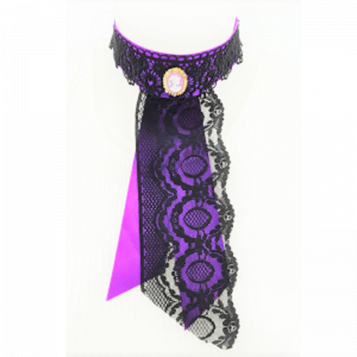 Colier Fleurs de Papillons, saten, dantela, mov, negru