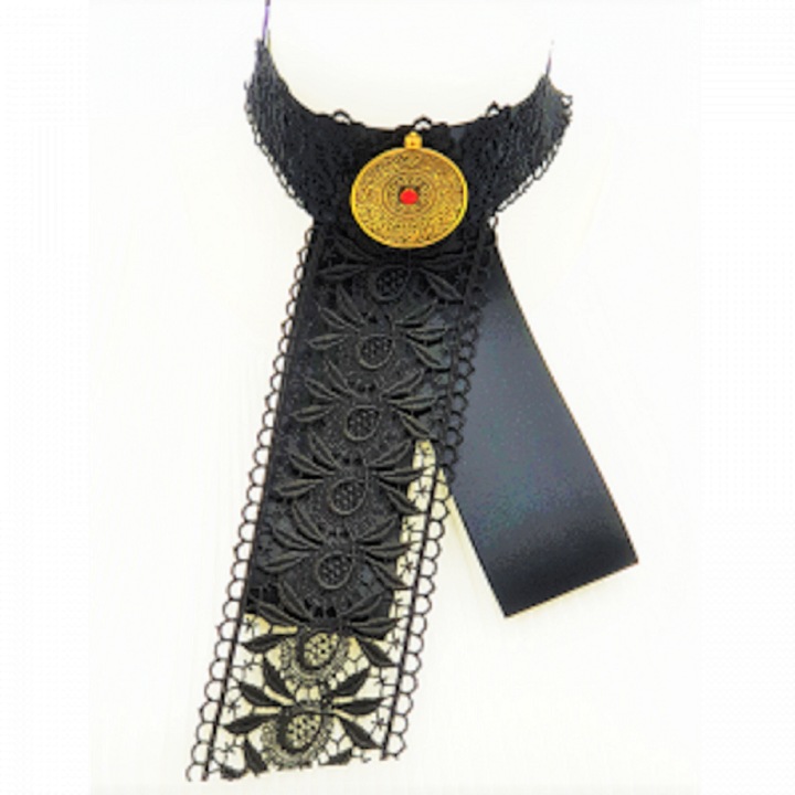 Colier Fleurs de Papillons, dantela, saten, negru