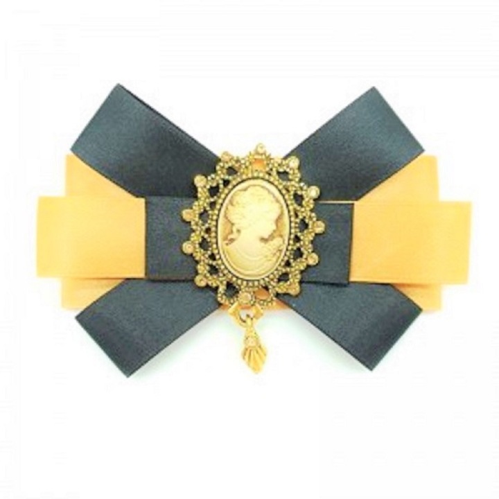 Brosa Fleurs de Papillons din saten, auriu/negru