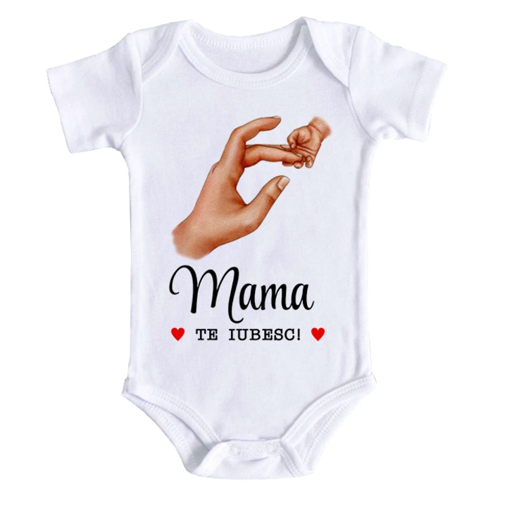 Body bebe personalizat - Mama, te iubesc, alb, 100% bumbac, 12-18 luni
