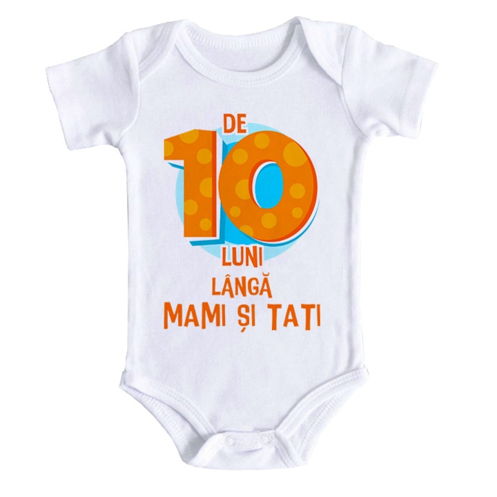 Body bebe personalizat - de 10 luni langa mami si tati, alb, 100% bumbac, 12- 18 luni