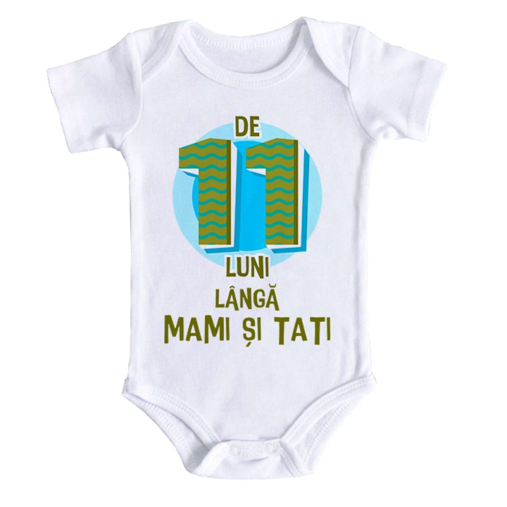 Body bebe personalizat - de 11 luni langa mami si tati, alb, 100% bumbac, 12- 18 luni