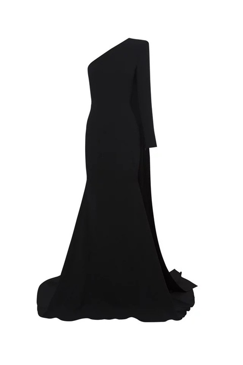 Дамска рокля, Черен, Дълга, Едно рамо