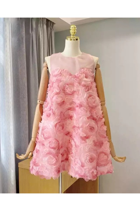 Női ruha, virágos, rózsaszín, rövid, ujjatlan, S