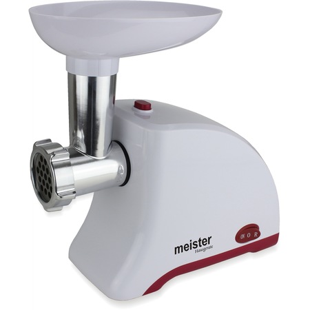 Masina de tocat carne meister Hausgerate, HRH1330R, Putere 1000 W, 2 tipuri de discuri de taiat, Accesoriu pentru rosii, kebbe si carnati, Culoare - Alba