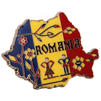Magnet de frigider - Romania Harta tricolor motive florale Magnet de frigider - Romania Harta tricolor motive florale