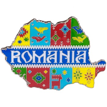 Magnet de frigider - Romania Harta motive traditionale Magnet de frigider - Romania Harta motive traditionale