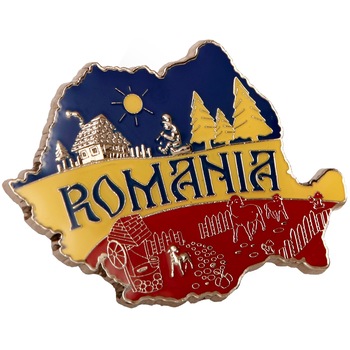 Magnet de frigider - Romania Harta tricolor desene Magnet de frigider - Romania Harta tricolor desene