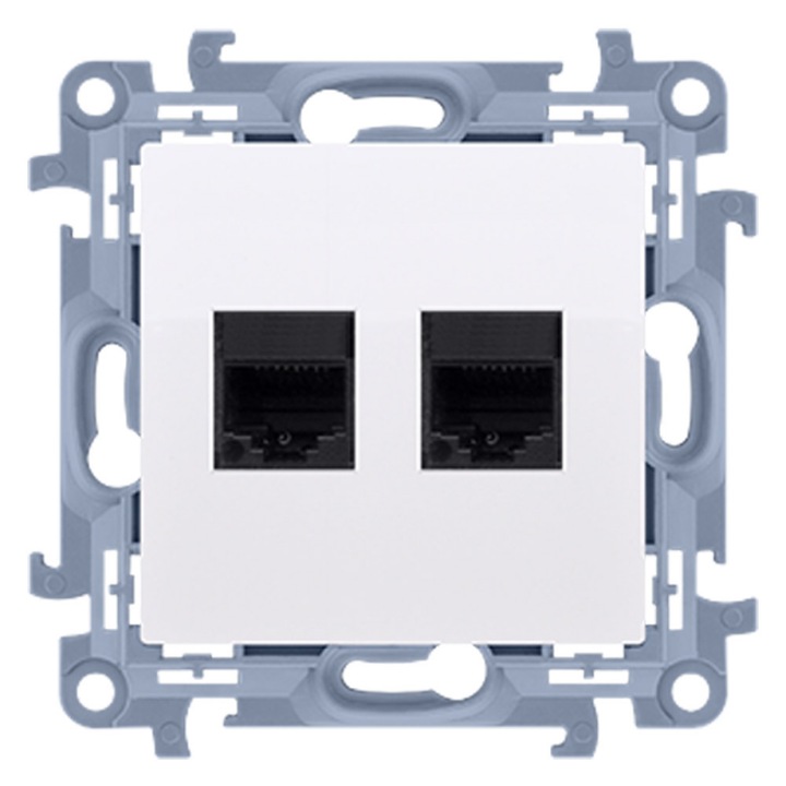 Двойна компютърна розетка RJ45 категория 5e, модулна, бяла Simon