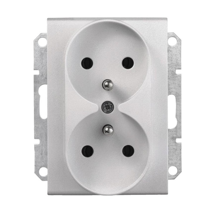 Priza 2x2P PE, pentru sistem de cadru, Aluminiu, Schneider Sedna