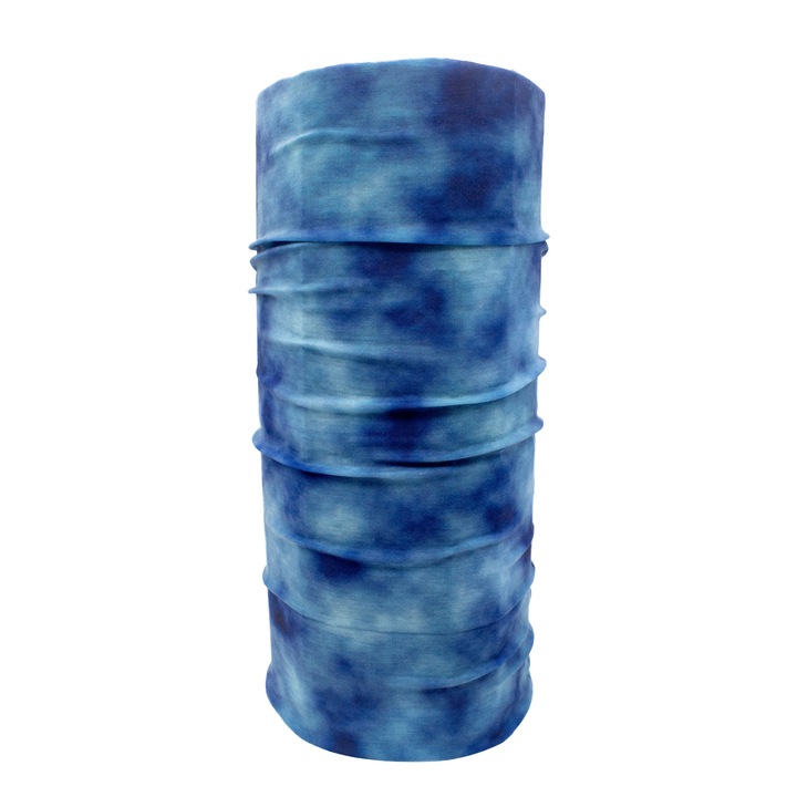 Bandana multifunctionala 19, poliester, 50x25cm, material elastic, tip burlan, albastru, pete