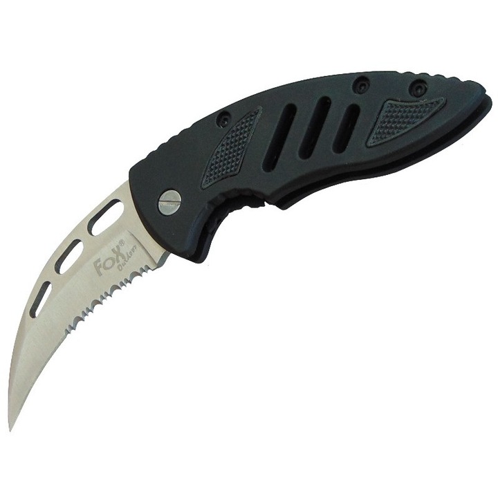 Cutit pliant Fox, Cauciuc/Otel inoxidabil, 15.5 cm, Argintiu/Negru