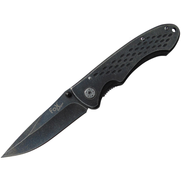 Cutit pliant Fox, Otel inoxidabil/Aluminiu, 19.5 cm, Negru