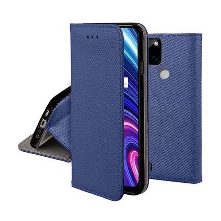 Realme C21Y / C25Y kompatibilis telefontok, könyvtok, mágneszáras, bankkártyatartós, sötétkék