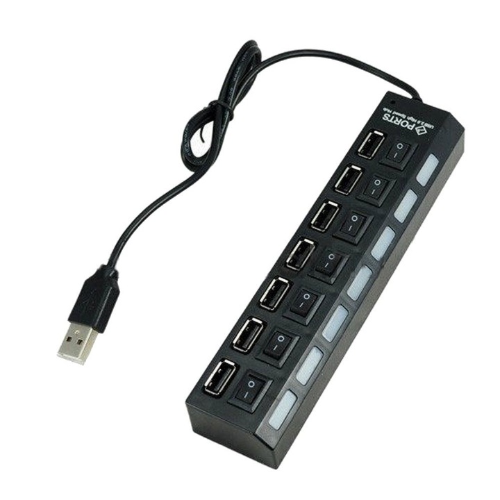 USB elosztó - 7 USB 2.0 porttal / HUB kapcsolóval