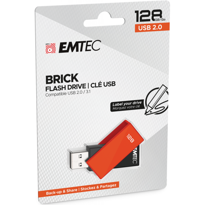 USB флашка, Emtec, C350 Brick, 128 GB, USB 2.0, Orange