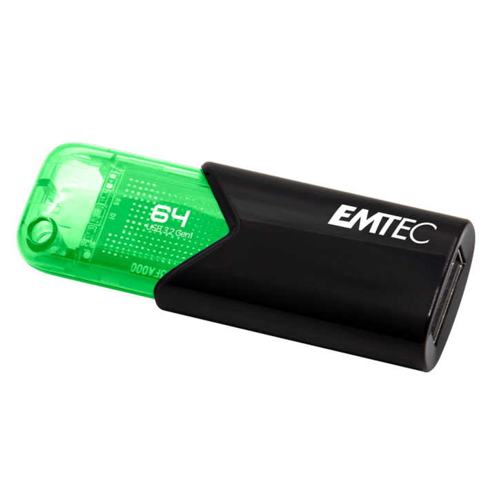 USB памет EMTEC B110 Click Easy, 64GB, USB 3.2 Gen1, черно-зелена