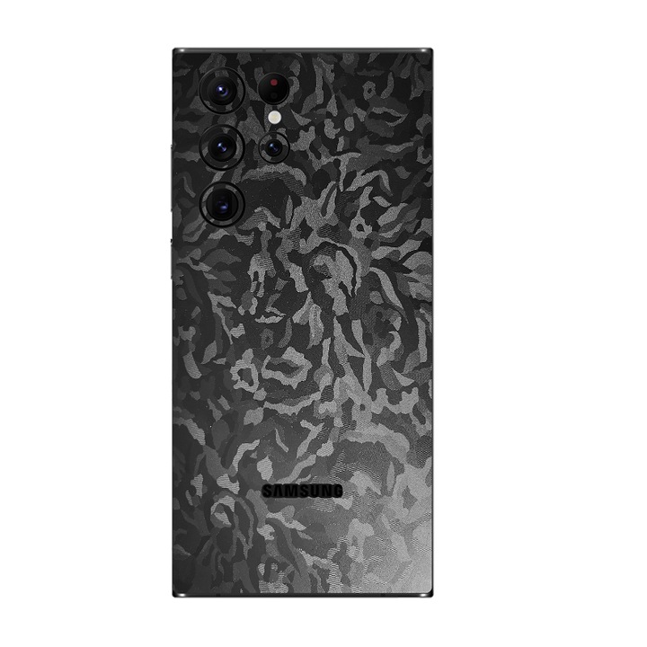 Folie Protectie iSkinz pentru Samsung Galaxy S22 Ultra 5G - Camo Negru Black Shadow Simple Cut, Skin Adeziv, Cover pentru Carcasa Spate