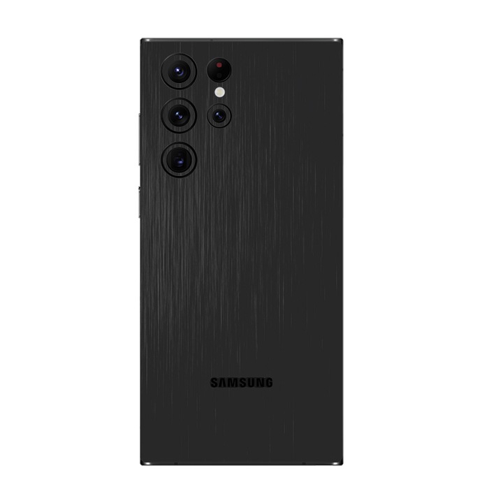 Folie Protectie iSkinz pentru Samsung Galaxy S22 Ultra 5G - Brushed Negru Simple Cut, Skin Adeziv, Cover pentru Carcasa Spate