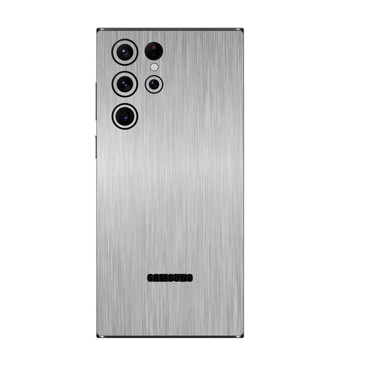Folie Protectie iSkinz pentru Samsung Galaxy S22 Ultra 5G - Brushed Argintiu Simple Cut, Skin Adeziv, Cover pentru Carcasa Spate
